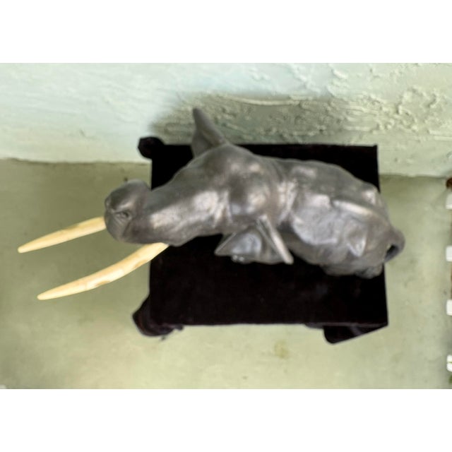 Antique Copper-Plated Cast Iron Elephant Sculpture With Raised Trunk, Circa 1900–1930 For Sale - Image 4 of 12