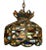 Early 20th century, multicolored Folk art chandelier having polychrome stained glass mosaic design shade.