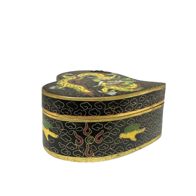 Vintage Cloisonné Heart Shape Trinket Box For Sale - Image 4 of 8