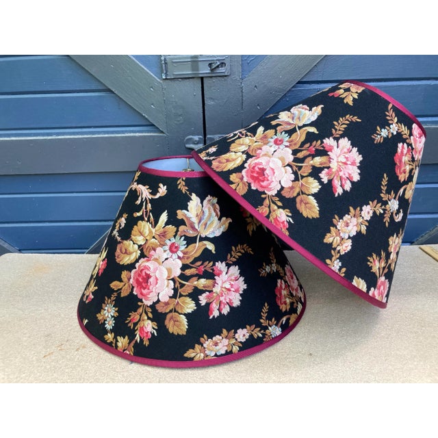 2020s Floral Fabric Lamp Shades - A Pair For Sale - Image 5 of 5