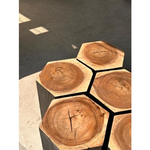 Hexagonal Stools in Two-Tone Suar, Set of 5 For Sale - Image 15 of 18
