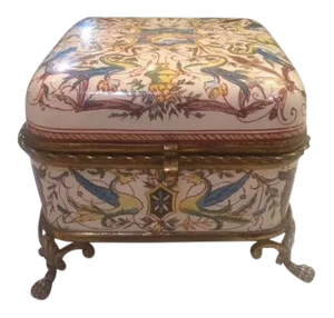 19th C. French Bronze Mounted Porcelain Painted Box