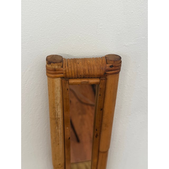Mid 20th Century Vintage Coastal Boho Chic Slender Bamboo & Rattan Wall Mirror For Sale - Image 5 of 12