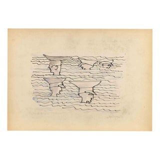 Mino Maccari, On the Air, 1960s, Watercolor For Sale