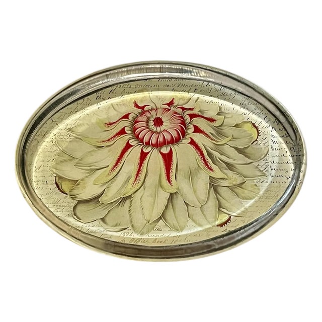 John Derian Oval Glass Vintage Floral Paper Weight For Sale