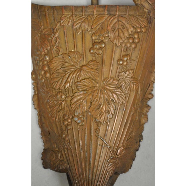 Art Nouveau Antique French Art Nouveau Cast Metal Figural Umbrella Form Wall Pocket For Sale - Image 3 of 16