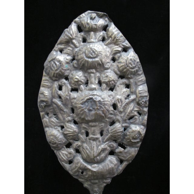 Italian 19thc Ornate Brass & Wood Flambeau Altar Candle Reflector Pair For Sale - Image 4 of 11