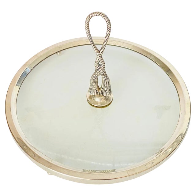 French Cheese Tray in Metal and Glass, 1970s For Sale