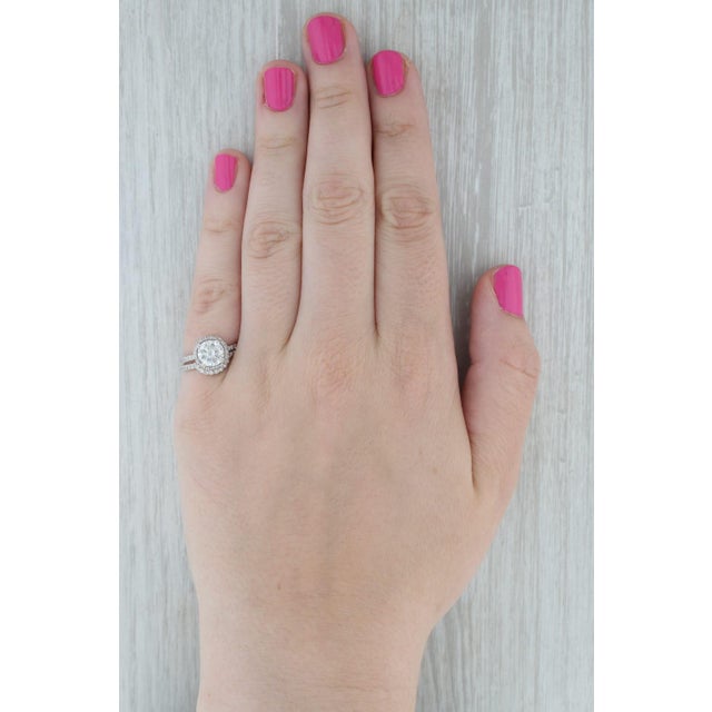 Metal 2.20ctw Round Diamond Halo Engagement Ring Wedding Band Bridal Platinum Egl, Size 6.25 For Sale - Image 7 of 9