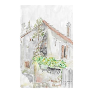 Myriam Cahn Swiss Town Watercolor For Sale