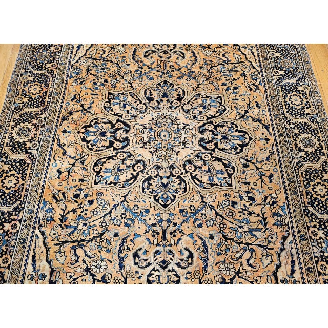Vintage Persian Heriz Rug, Hand-Knotted Wool, Geometric Medallion Pattern,Tan & Navy, 9x13 For Sale - Image 12 of 18