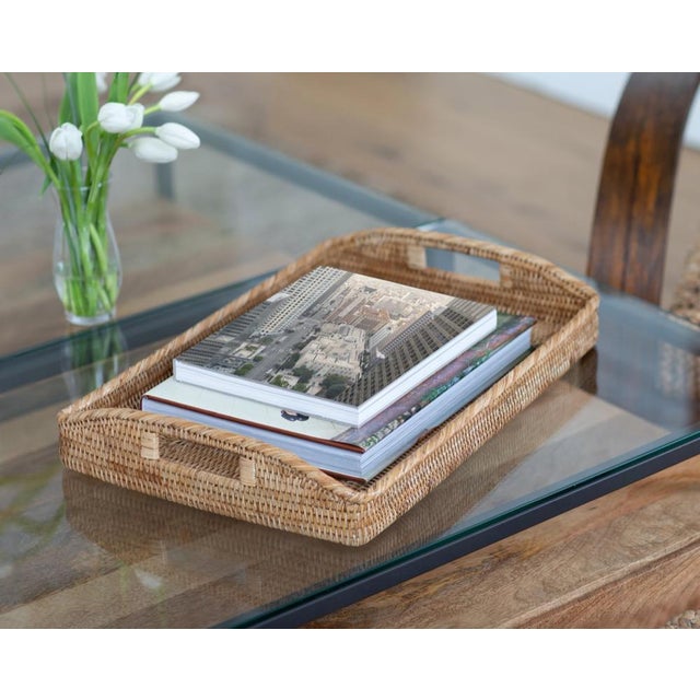 Brown Artifacts Rattan Rectangular Serving Tray with High Handles in Honey Brown - 21" For Sale - Image 8 of 10