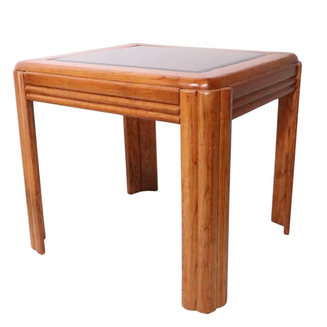 Mersman Pr. Oak and Tinted Glass End Side Tables C. 1980/90's For Sale - Image 4 of 8