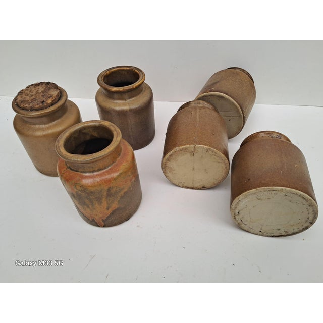 Postmodern Vintage French Stoneware Mustard Pots by Armand Bizouard, 1950s, Set of 6 For Sale - Image 3 of 5