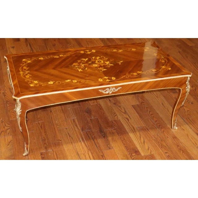 1990s 1990s Louis XV French Style Walnut Inlaid Ormolu Mounted Cocktail Coffee Table For Sale - Image 5 of 11
