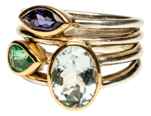 18k Gold and Sterling Cluster Ring With Aquamarine, Amethyst & Green Tourmaline