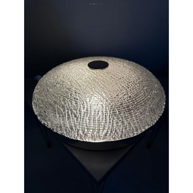Large Textured Ice Glass and Chrome Flush Mount, 1970 For Sale - Image 10 of 16