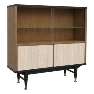 Mid Century Modern Display Cabinet | Walnut & Melamine Bookcase by Berry Furniture, Made in England, C. 1960’s For Sale