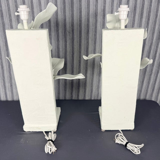 1990s Hand Carved Wood Banana Plant Lamps Finished in White Plaster - A Pair For Sale - Image 9 of 14