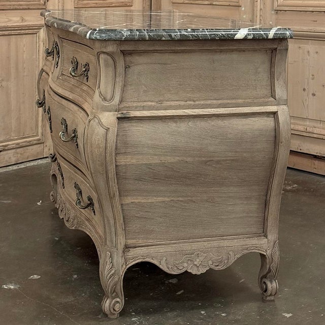 Antique 19th Century Country French Louis XV Bombe Commode in Stripped Oak With Gray Marble For Sale - Image 17 of 18