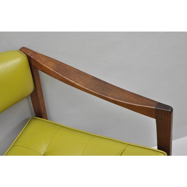 Vintage Ray Zimmerman for Dux Sculpted Walnut Green Vinyl Club Lounge Arm Chair For Sale - Image 12 of 18