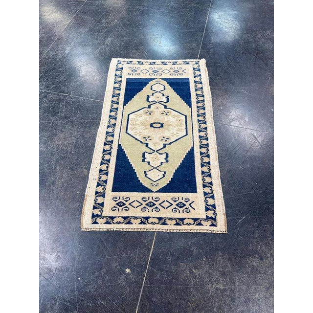 Tan Turkish Mini Rug Oriental Hand Knotted Vintage Rug 1'10" x 3'2" #17725 For Sale - Image 8 of 8