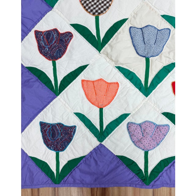 Vintage Tulip Motif Quilts, a Pair For Sale - Image 11 of 15