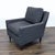 Features dark gray fabric upholstery and wood legs. Brand: West Elm. Original Price: $500. Dimensions (in): 32W x 33D x 29H.