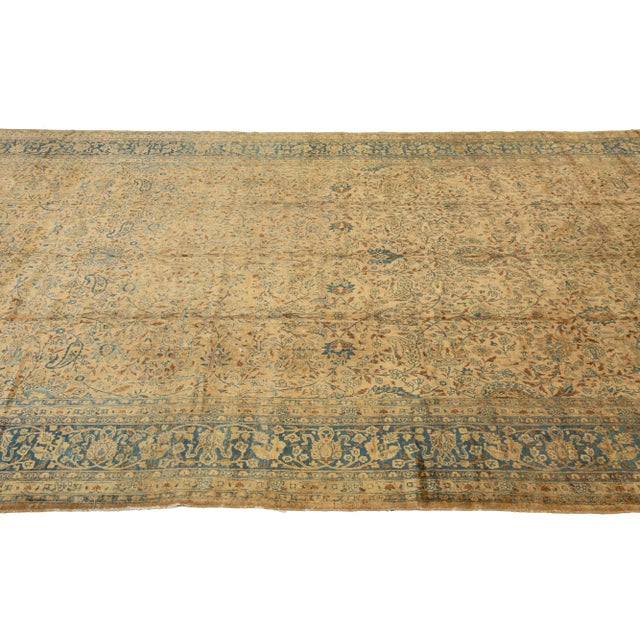 1880s Handmade Allover Floral Antique Persian Mashad Wool Rug in Light Brown For Sale In New York - Image 6 of 10