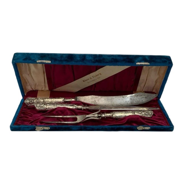 Antique Reed & Barton Renaissance Silverplate 3-Piece Roast Carving Set in Original Klune & Floberg Case Usa C. 1890–1910 For Sale