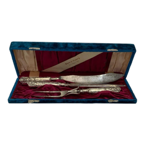 Antique Reed & Barton Renaissance Silverplate 3-Piece Roast Carving Set in Original Klune & Floberg Case Usa C. 1890–1910