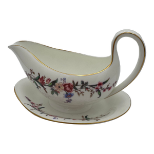 1950s Gravy Boat by Wedgwood in Devon Sprays Bone China Attached Underplate