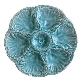 French Gien Faience Turquoise Oyster Plate, Mid 20th Century For Sale