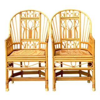 Vintage Rattan Brighton Pavillion High Back Rattan Chairs - A Pair For Sale