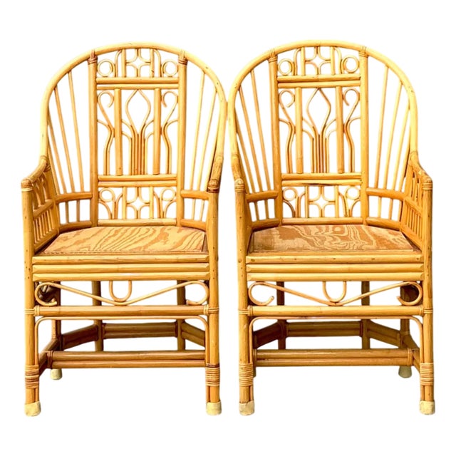 Vintage Rattan Brighton Pavillion High Back Rattan Chairs - A Pair For Sale