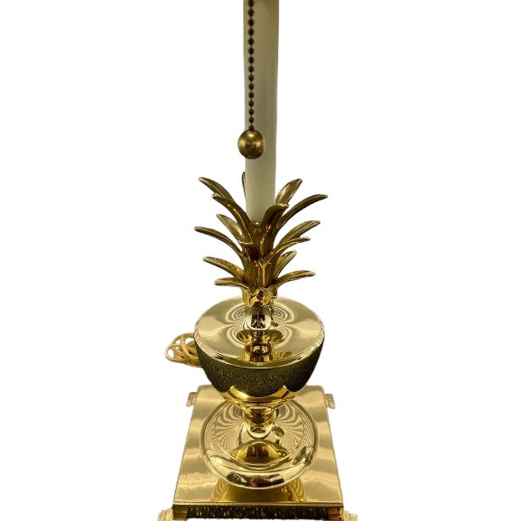 Late 20th Century Late 20th Century Pair of Vintage Hollywood Regency Solid Brass Pineapple Table Lamps For Sale - Image 5 of 9