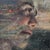 A Realist by Lisa Fricker | Oil on Panel Portrait of a person's face with abstract background For Sale