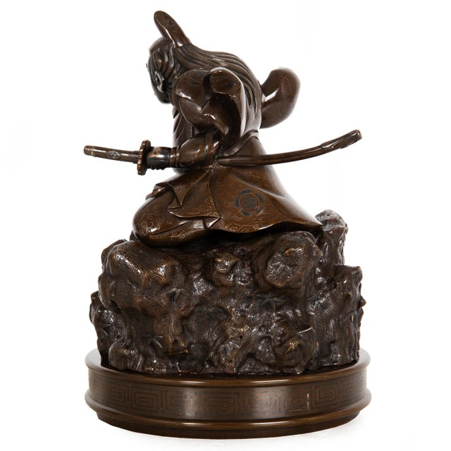Japanese Antique Japanese Meiji Period Bronze Sculpture Okimono of Samurai Warrior For Sale - Image 3 of 18