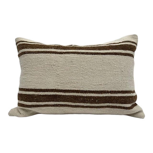 Turkish Hemp Pillow Cushion Natural Beige Brown Pillow Cushion Cover 16" x 24" For Sale