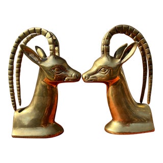 Mid 20th Century Brass Ibex Bookends - a Pair For Sale