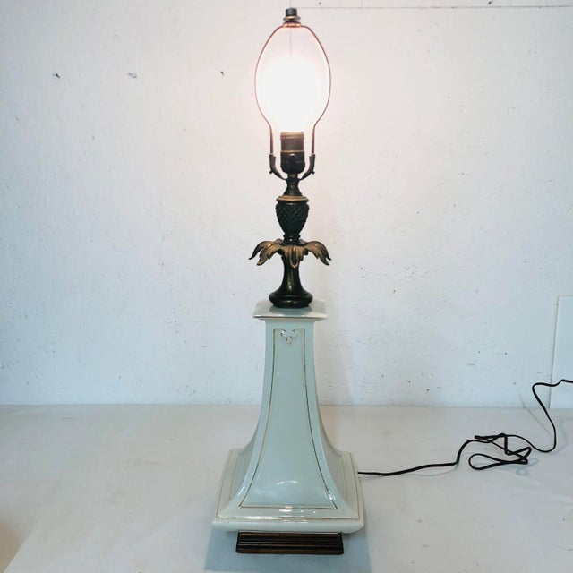 Wood Mid Century Porcelain Obelisk Table Lamp For Sale - Image 7 of 8