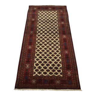 Baloch Rug 3’5” X 6’9” Ivory Wool Vintage Tribal Hand-Knotted Carpet For Sale