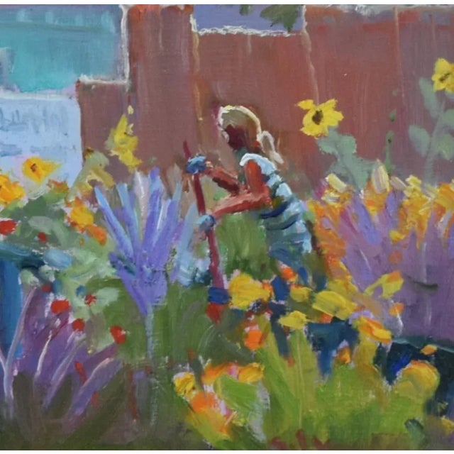 Listed Artist Silvio Silvestri Garden Flower Landscape Painting W/ Antiqued Gold Wood Frame For Sale In Los Angeles - Image 6 of 7