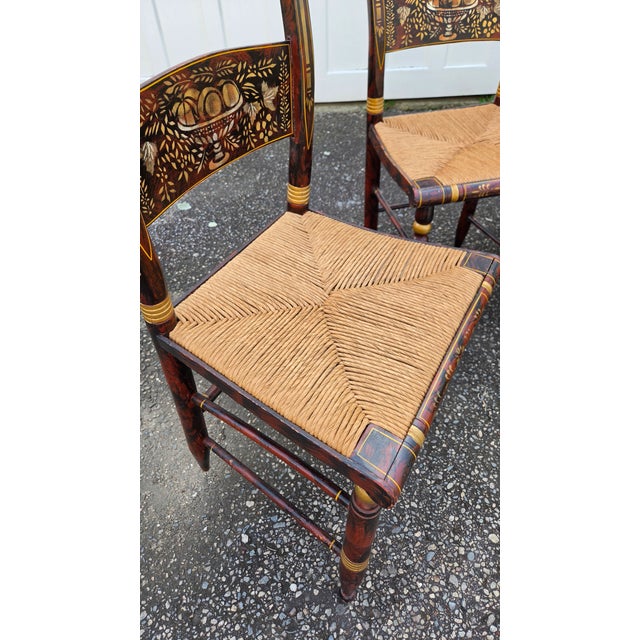 20th-Century Hitchcock-Style Harvest-Stenciled Rush-Seat Dining Chairs—Set of Four For Sale - Image 13 of 18