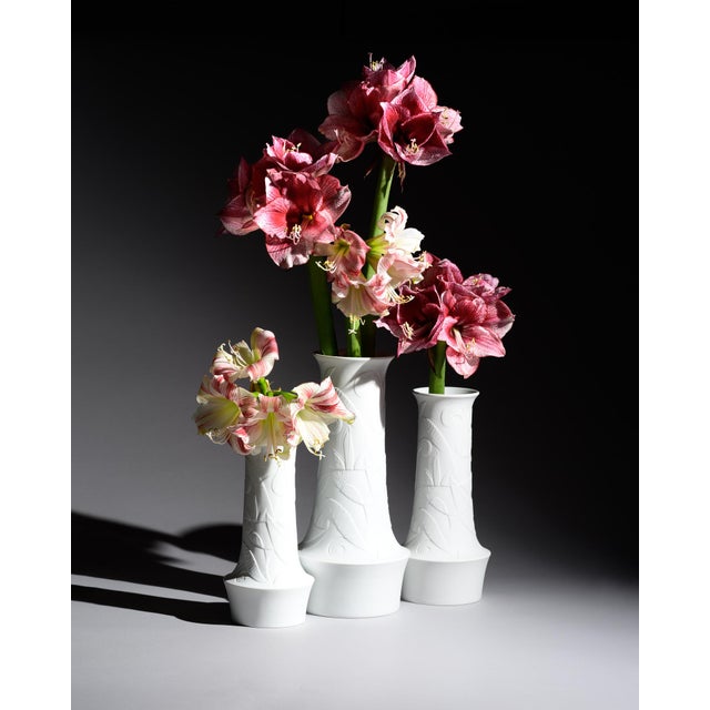 Floral Relief Bisque Porcelain Vases by Cuno Fischer for Hutschenreuther Selb, 1960s, Set of 3 For Sale - Image 4 of 18