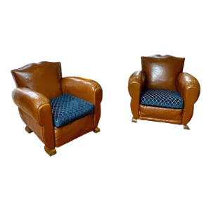 1930 Art Deco French Moustache Back Club Chairs with Christian Lacroix Cushions - a Pair