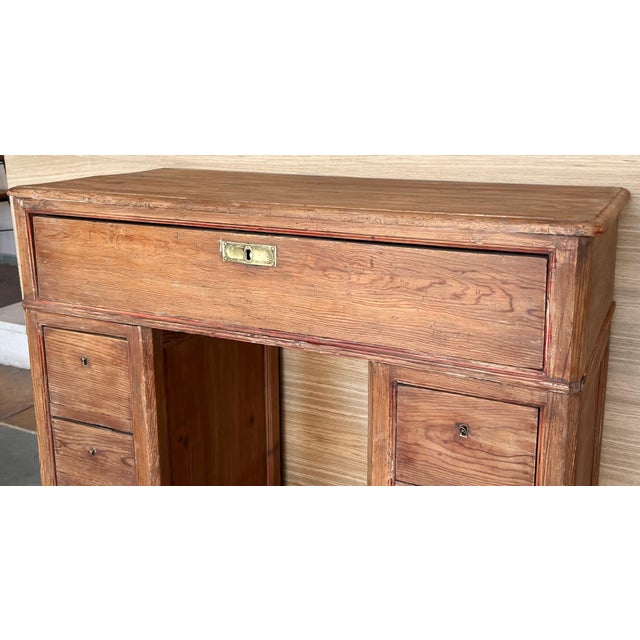 Wood Spanish Pine Campaign Desk Or Console Table circa 1890 For Sale - Image 7 of 18