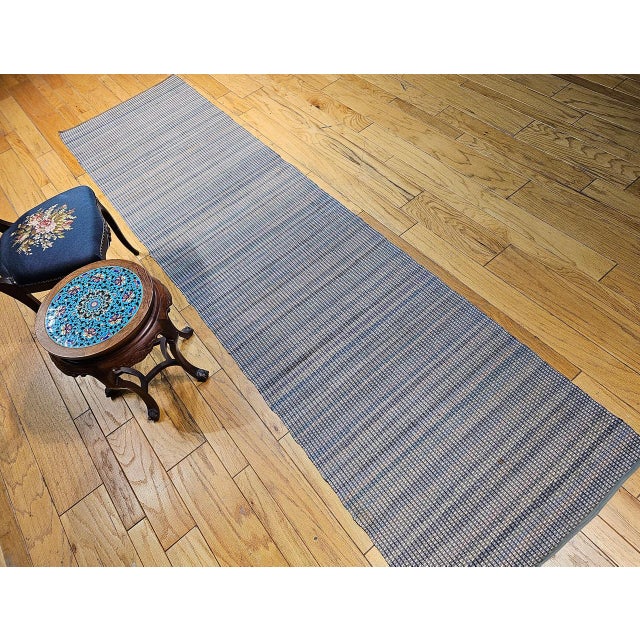 Antique American Amish Rag Runner, Handwoven Wool & Cotton, Stripe Pattern, Gray, 3x12 For Sale - Image 16 of 16