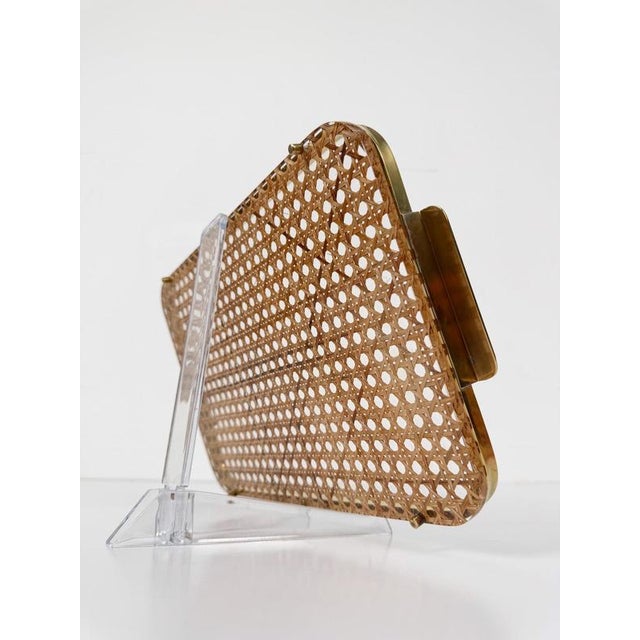 Mid-Century Modern Acrylic Glass, Brass and Cane Webbing Tray in the style of Christian Dior, 1970s For Sale - Image 11 of 18
