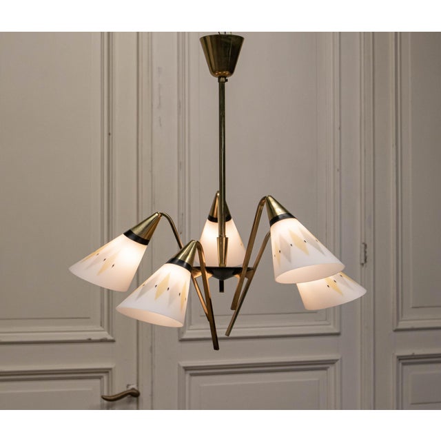 Vintage Swedish Brass Chandelier by Harald Notini for Bohlmarks, 1950s For Sale - Image 6 of 8